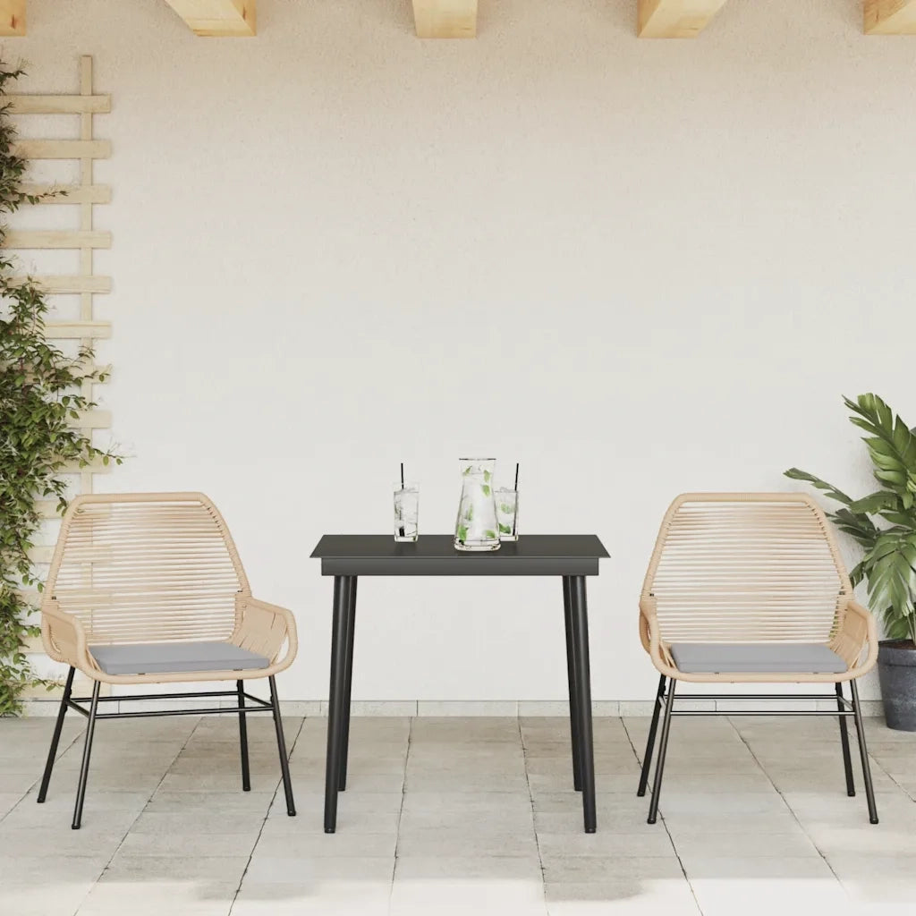 Set da Pranzo da Giardino 3pz con Cuscini Polyrattan Vetro