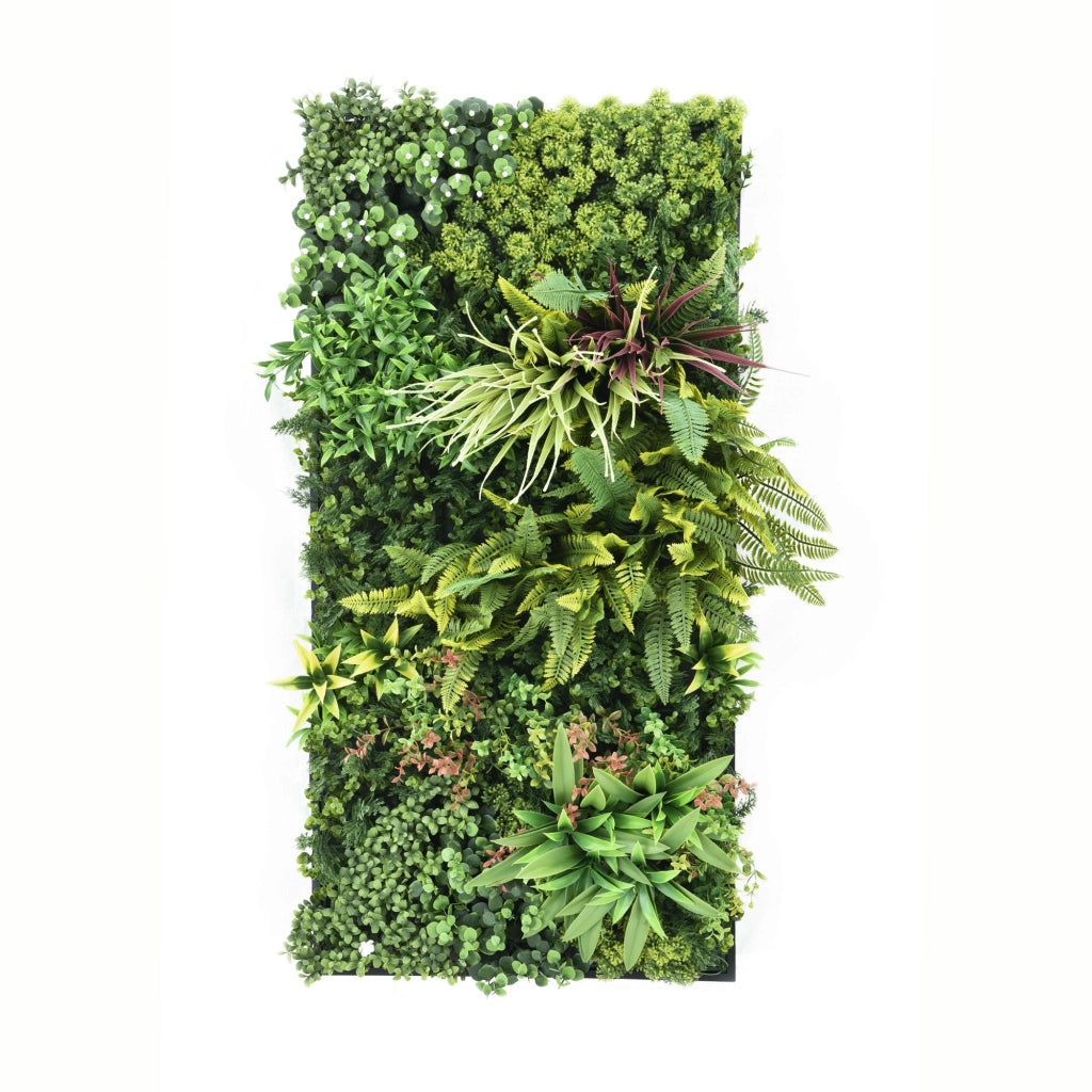 Flora - Quadro vegetale 100x50 cm con foglie e fiori in PE cornice in PVC nero