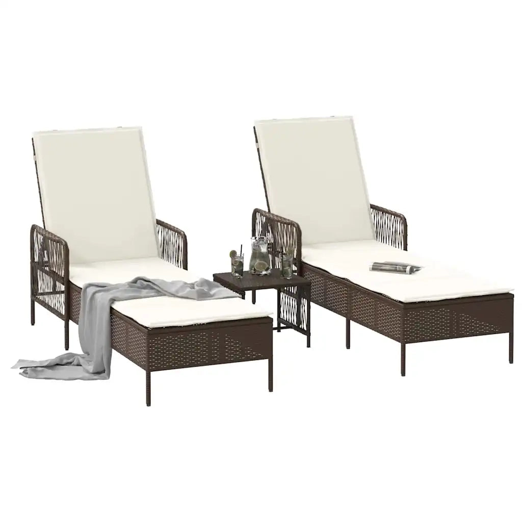 Lettino da Lettino sole | Sdraio da giardino | Lettino da sole 3 pz Marrone e Bianco Crema 200 x 55 x 92 cm