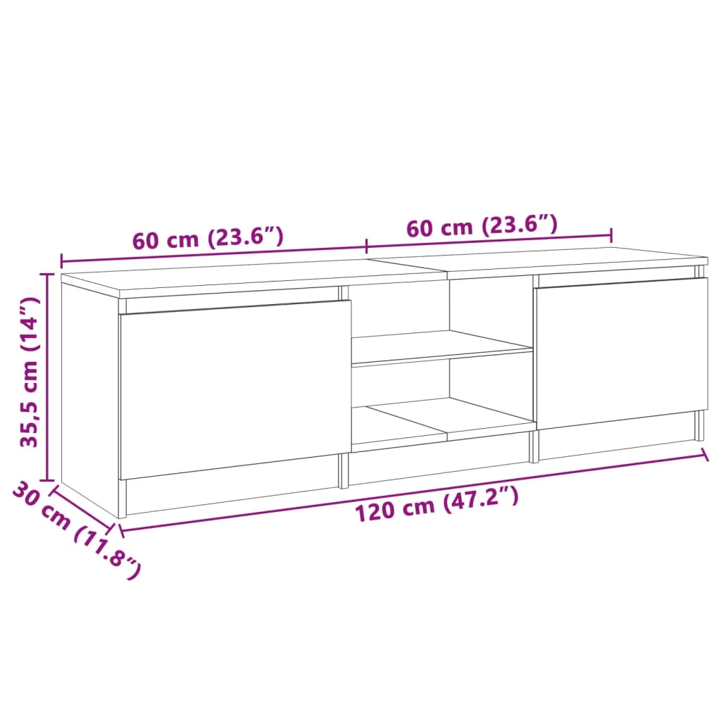 Mobile TV multimediale scaffale TV credenza mobile TV sala da pranzo soggiorno camera da letto con luci LED 120 x 30 x 35,5 cm bianco 02_0026510