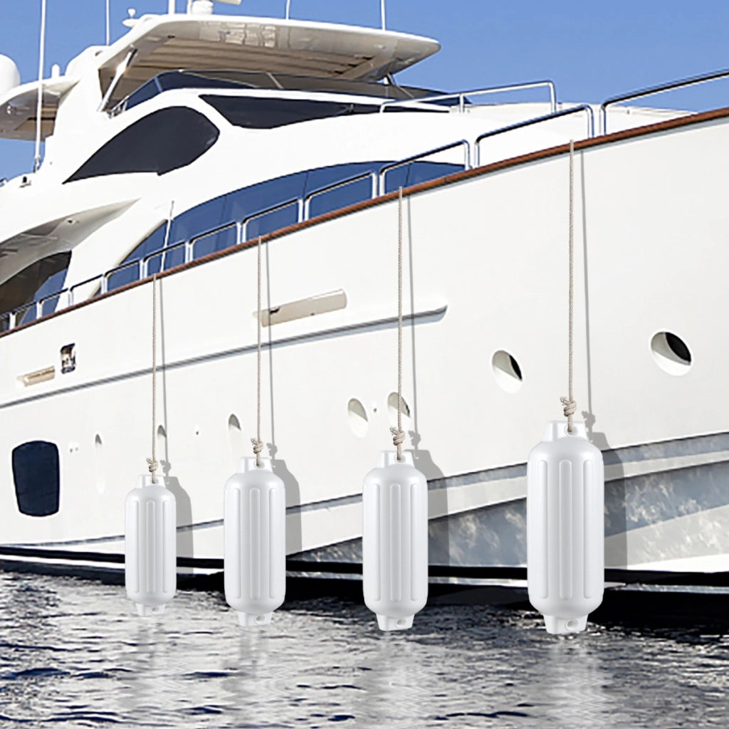 Parabordi barca gonfiabile per l¡¯attracco di 4 pezzi, Set di parabordi barca a due anelli per barca pontone 68,5x21,5cm Bianco-Sport acquatici