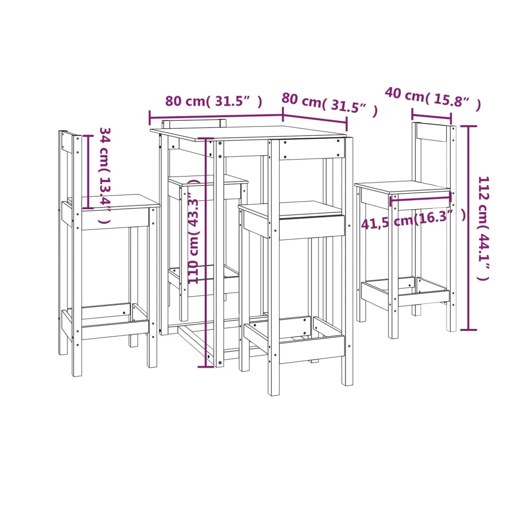 Set da Bar 5 pz in Legno Massello di Pino cod mxl 14236