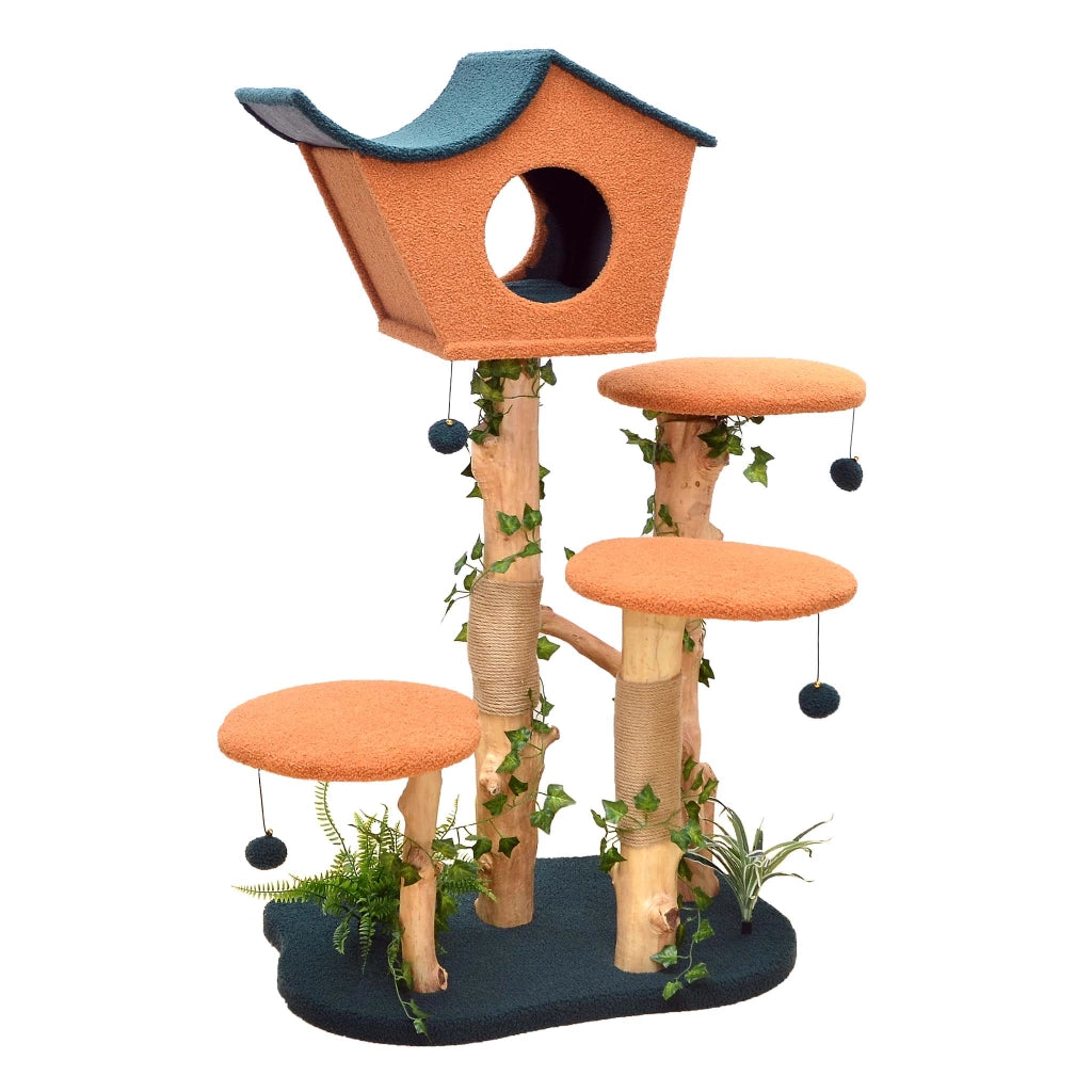 Fudajo Albero tiragraffi con effetto pianta 135 cm pelliccia e legno pero