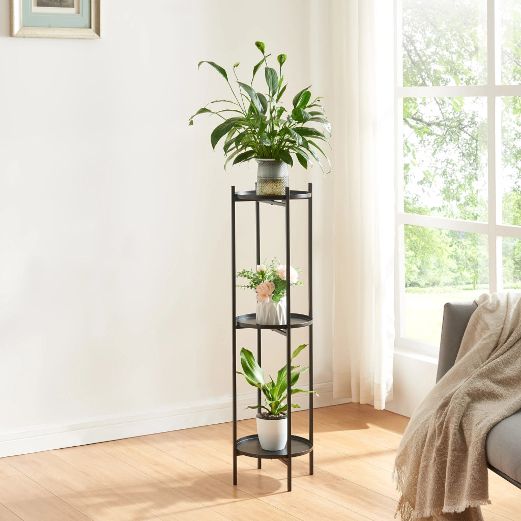 Portavasi Tuusula con 3 Sottovasi Portapiante in Metallo Nero 94 x 25 cm [en.casa]