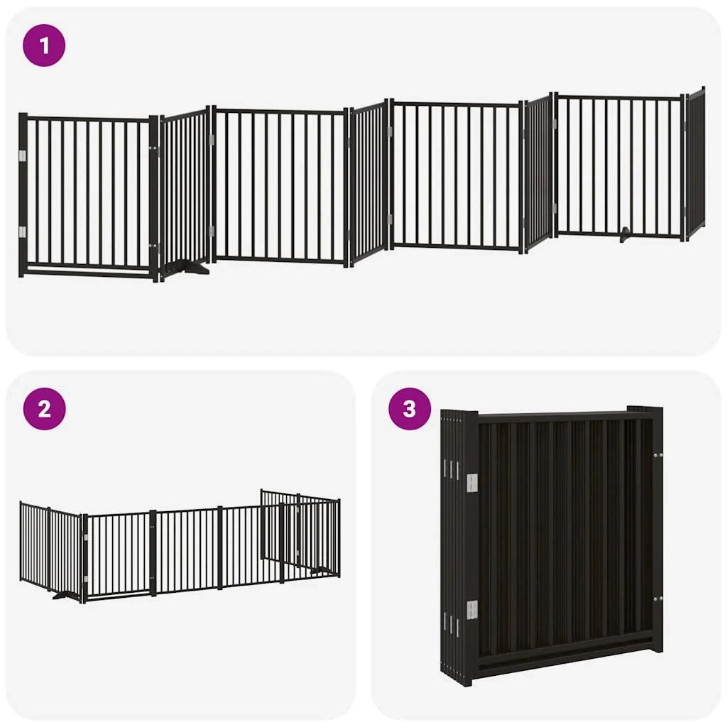 Cancelletto di sicurezza per animali domestici porta pieghevole 8 pannelli legno di pioppo nero 02_0023261