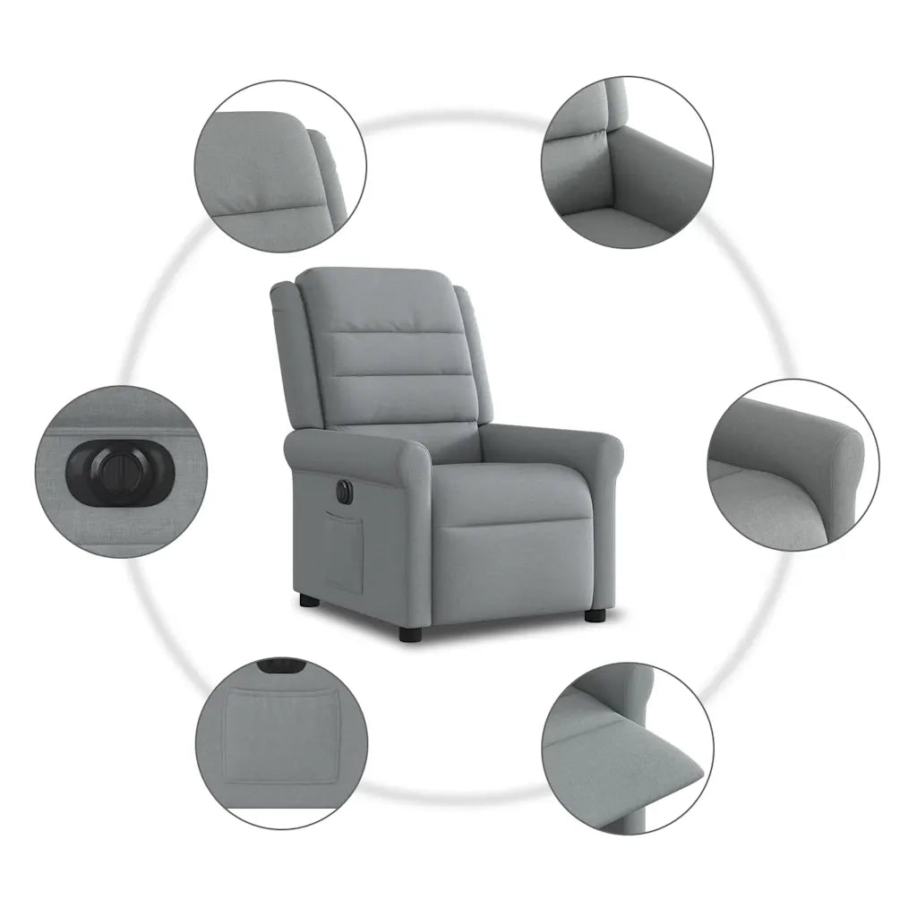 Poltrona Elettrica Reclinabile Grigio Chiaro in Tessuto