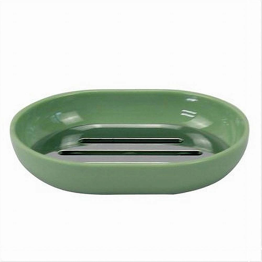 Trade Shop - Piattino Porta Sapone Saponetta Verde Silver Accessori Bagno 12.5x9.5x2.5cm 79877 -