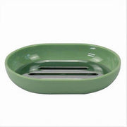 Trade Shop - Piattino Porta Sapone Saponetta Verde Silver Accessori Bagno 12.5x9.5x2.5cm 79877 -