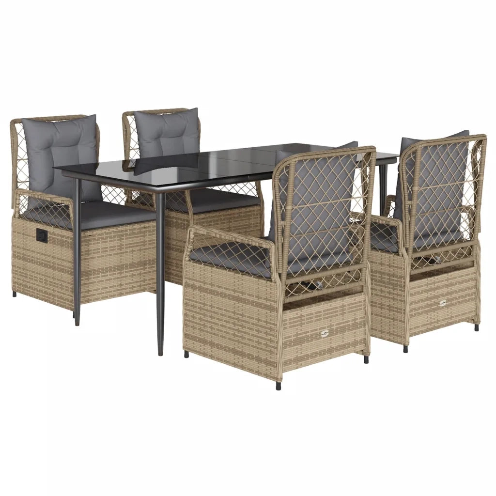 Set da Pranzo da Giardino 5 pz con Cuscini Beige in Polyrattan 3263002