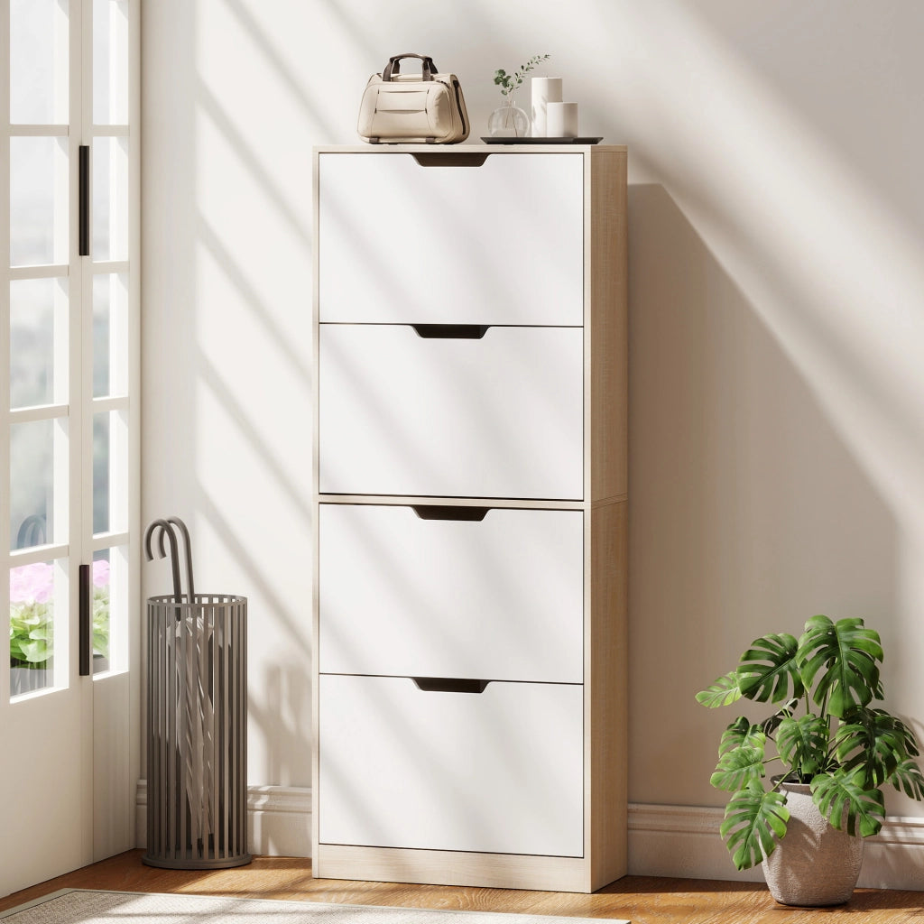 Scarpiera a 4 Cassetti Salvaspazio ¨C zephmum ¨C Legno e Bianco 62.5x26x156 cm
