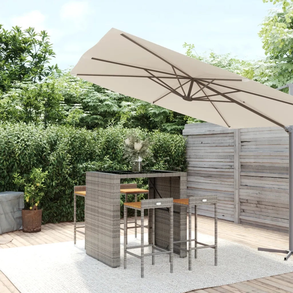 Set Bar Giardino 5pz Grigio Polyrattan e Legno Massello Acaciacod mxl 76708