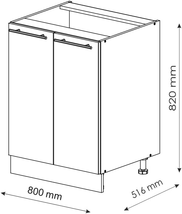 Mobiletto base cucina Fame-Line, Antracite lucido, 80 cm con ripiano, PL Marmo, per la combinazione con altri moduli della serie Fame-Line