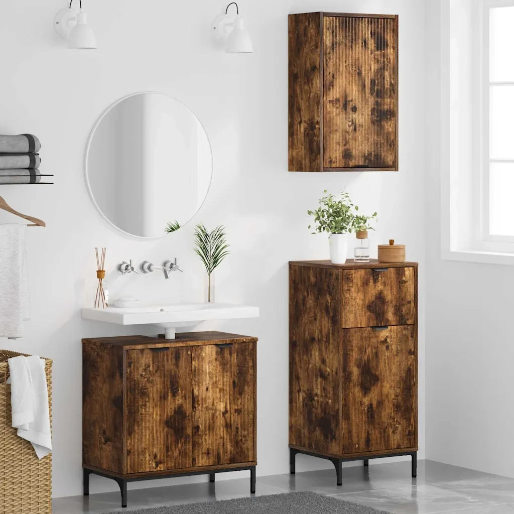 Set di mobili per il bagno con cassetto 3 pcs Rovere fumé 3393108