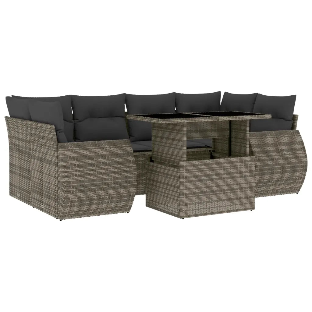 Set Divani da Giardino 7 pz con Cuscini Grigio in Polyrattan