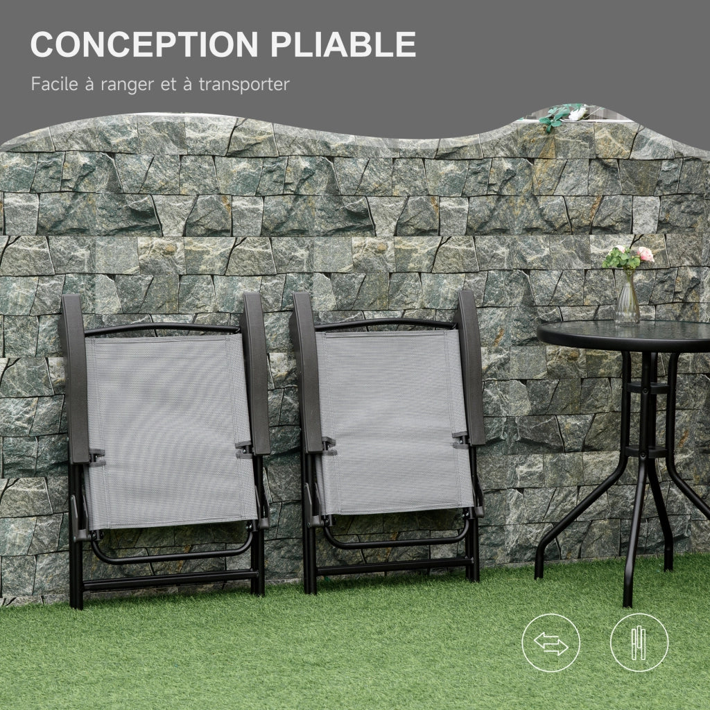 Set giardino 3 pezzi tavolo rotondo vetro temperato 2 sedie pieghevoli reclinabili ¨C Xylo ¨C Textilene grigio