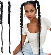 Set da 2 pezzi - Lunghe trecce a code di capelli con elastico per uso quotidiano per donne