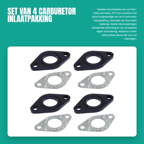Set di guarnizioni per carburatore da 4 pezzi - Guarnizione di aspirazione - O-Ring - Adatto per motori da 50cc a 125cc - Materiali di alta qualità - Buona tenuta ermetica e resistente all'invecchiamento - Guarnizione di aspirazione spruzzata