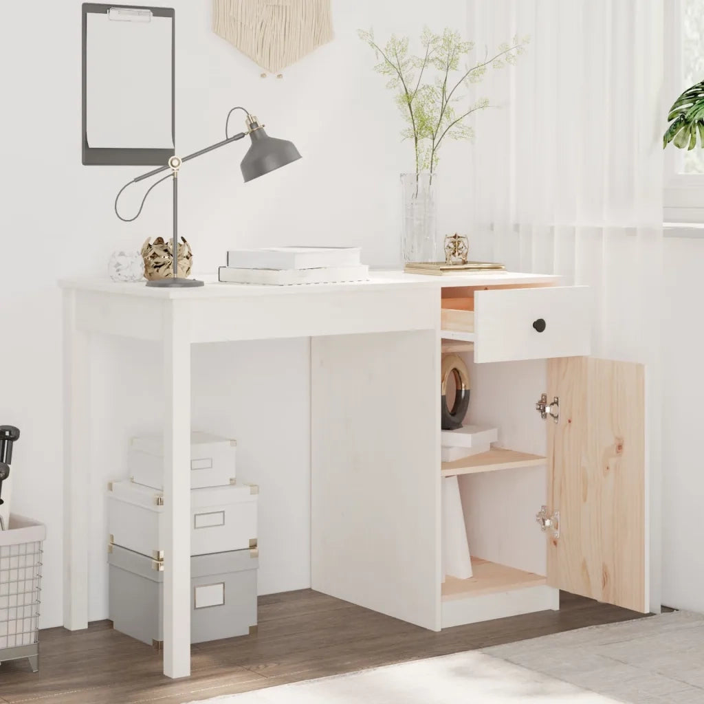 Scrivania | Tavolo da Ufficio Bianca 100x50x75 cm in Legno Massello di Pino