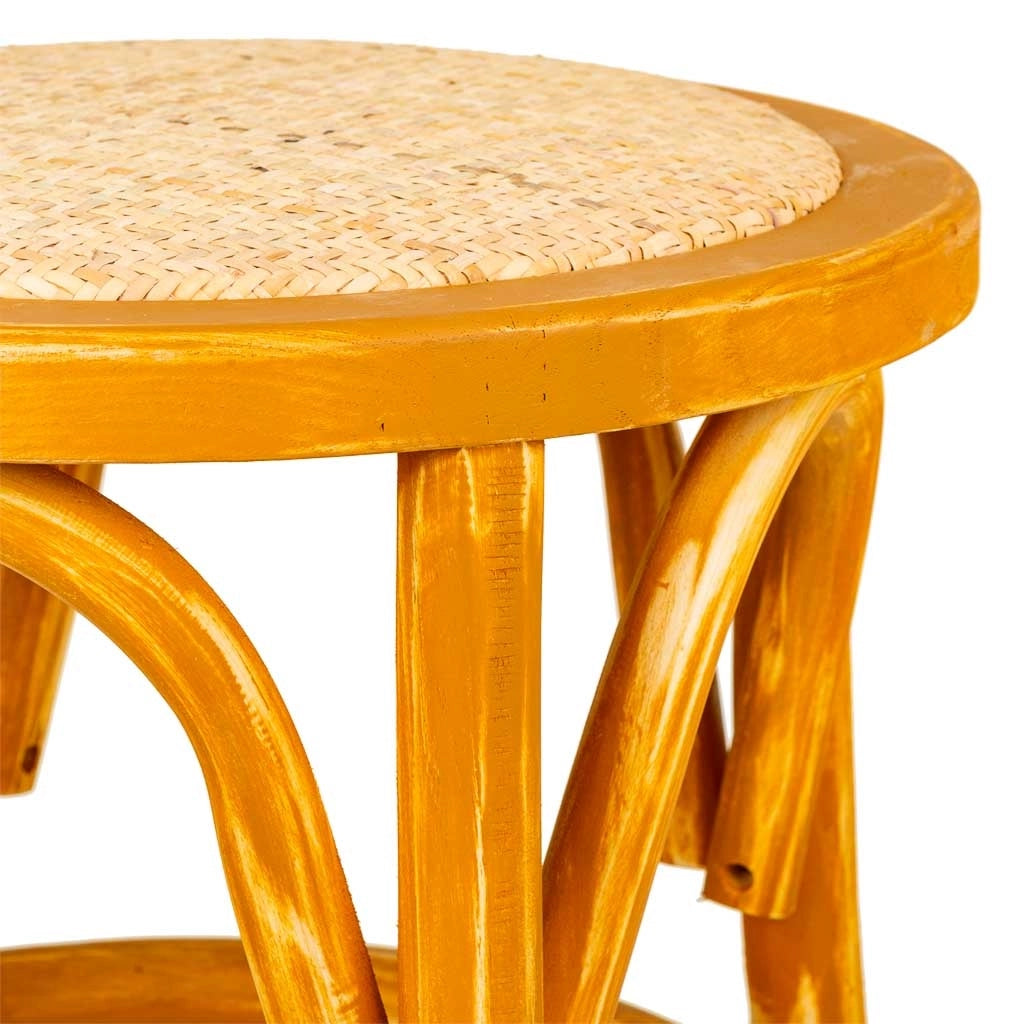 Sgabello in legno e seduta in rattan marrone d40x45h