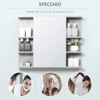 kleankin Specchiera Bagno a Parete con Anta e Mensole Laterali in Legno, 80x19.8x64cm