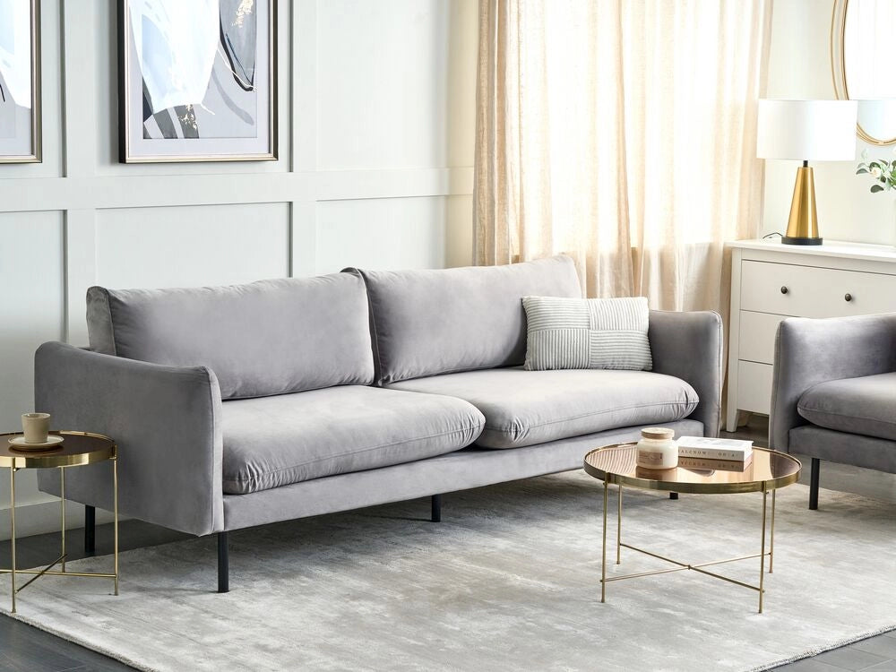 Divano moderno in velluto grigio a 3 posti con Gambe nere Stile Retrò Moderno