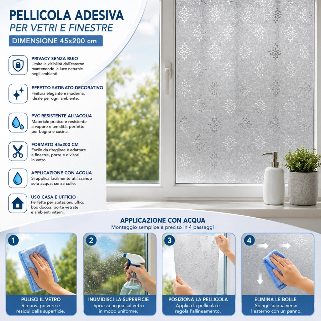 Pellicola Adesiva Vetri 45x200 cm Effetto Satinato Privacy 10110