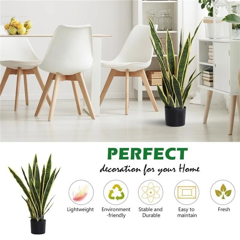 SANSEVERIA ARTIFICIALE PIANTA DA ESTERNO E INTERNO CON VASO DECORATIVO REALISTICA VERDE E GIALLO ?15CM X 80CM