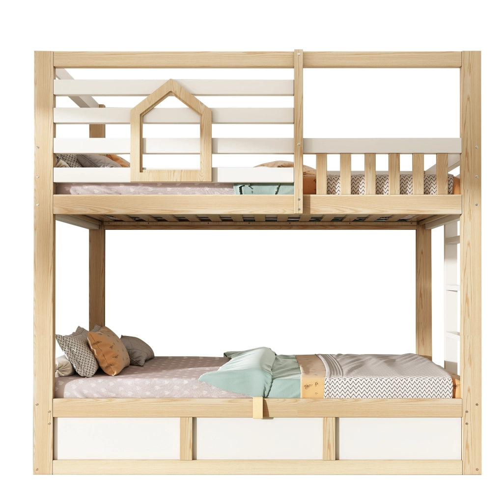 Letto a Castello per Bambini con Contenitore Idraulico ¨C MINIMAL ¨C Bianco/Legno Naturale 90x200