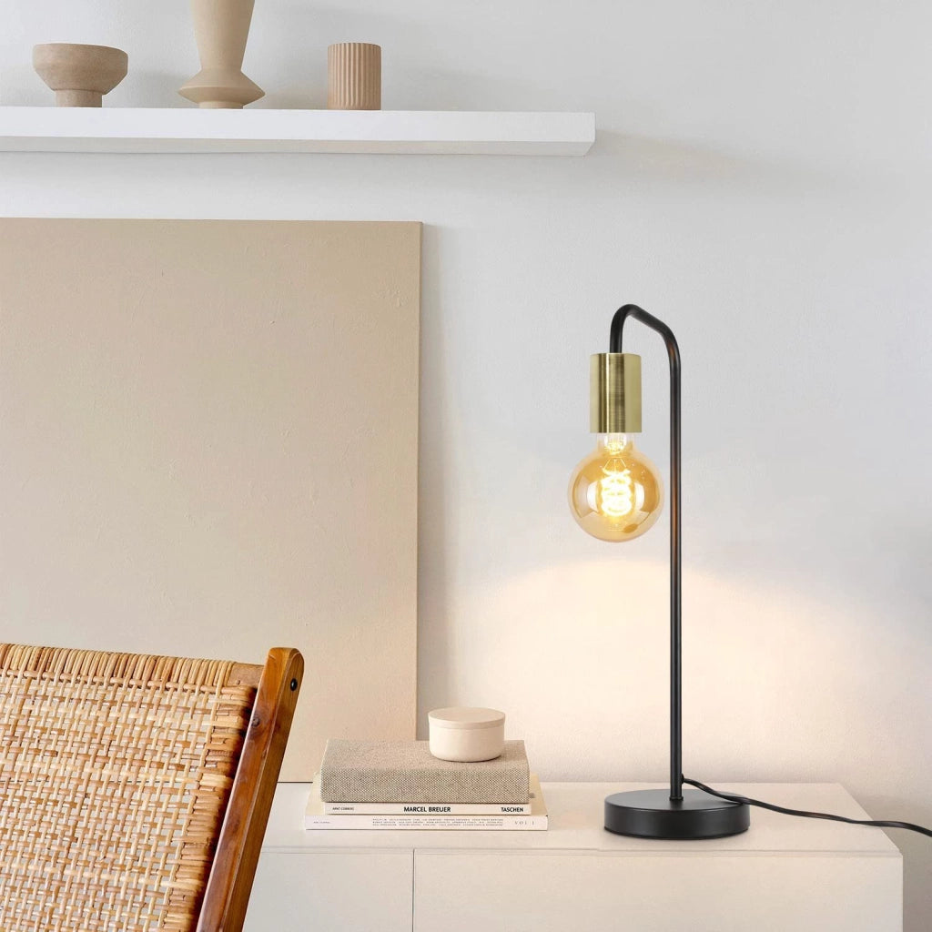 ZMH Lampada da tavolo retrò nero oro industriale E27 luce notturna per camera letto soggiorno bambini