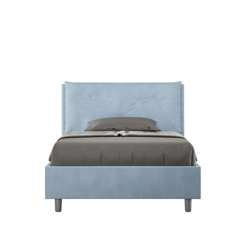 Letto imbottito Piazza e mezzo 110x200 cm Large - Con rete,Microfibra,Azzurro