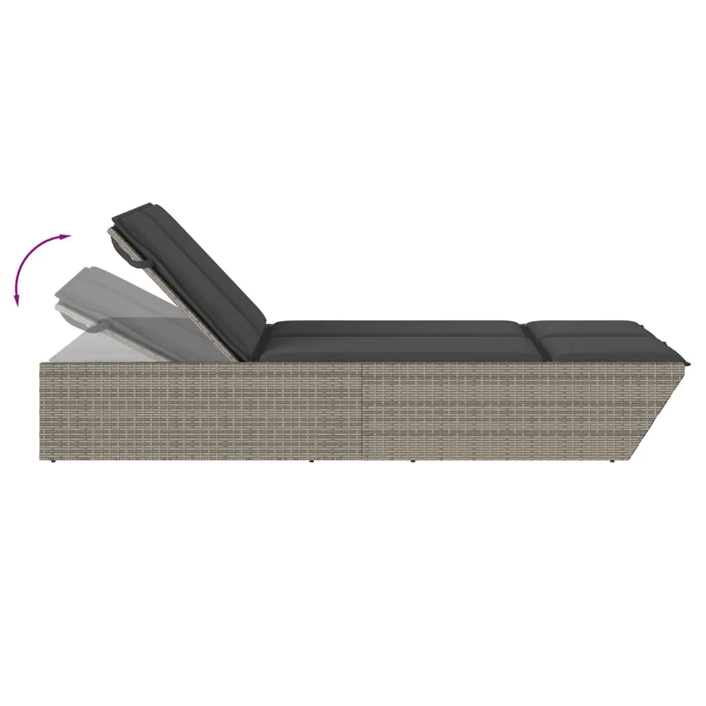 Lettino Prendisole Doppio con Cuscini Grigio in Polyrattan 368181