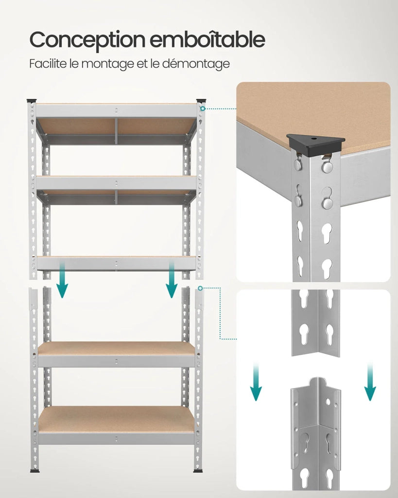 Scaffale per carichi pesanti scaffale portaoggetti scaffale da cucina 5 ripiani 30 x 75 x 150 cm portata 875 kg per cantina garage ufficio argento 12_0005790