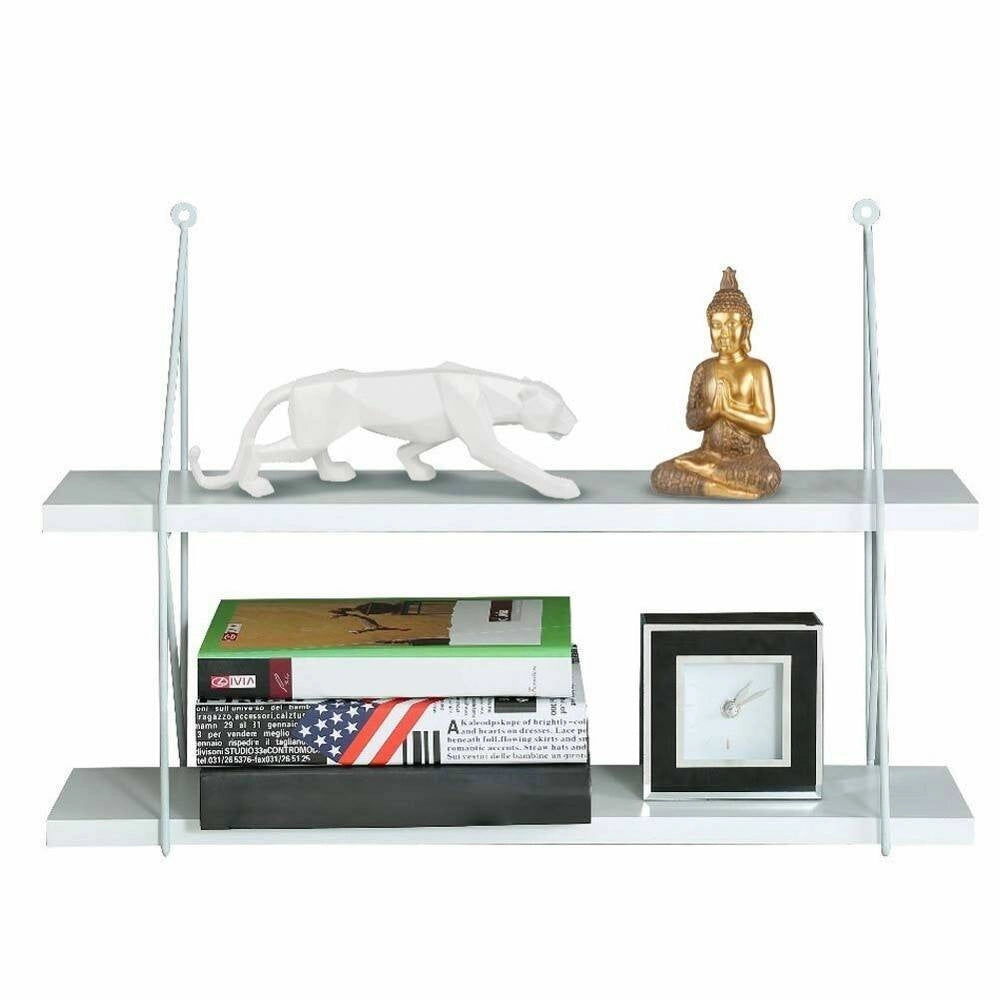 Trade Shop - Libreria Mensole Scaffale Parete Design Moderna Legno Metallo 2 Ripiani Bianco -