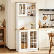 Credenza alta  80x37x183 cm bianco e rovere chiaro – vetrina, 1 collo