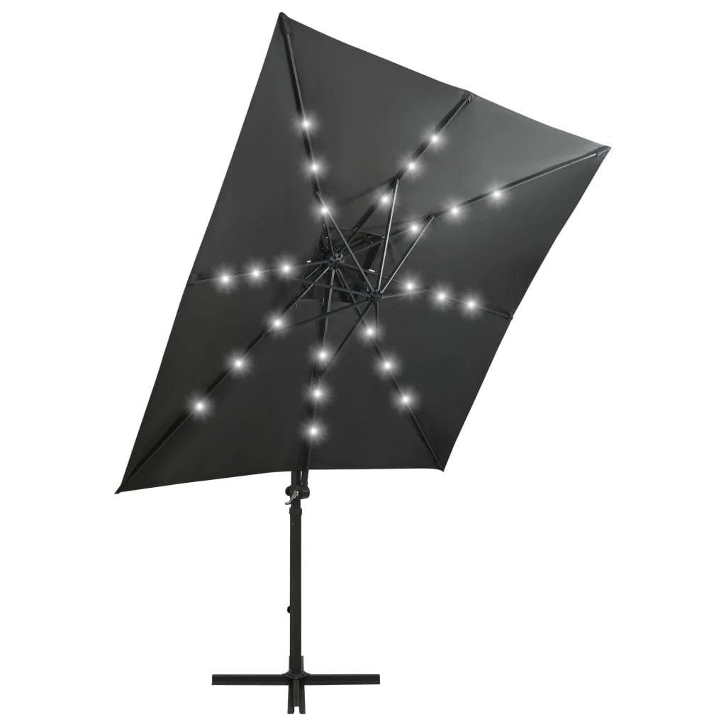 Ombrellone da giardino a sbalzo con palo e luci LED 250 cm antracite 02_0008514