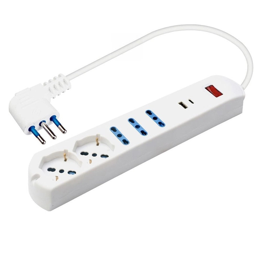 Trade Shop - Multipresa 7 In 1 Usb A + C + 3 Prese Per Bipasso + 2 Schuko/eu Cavo 1,5mt 80080 -