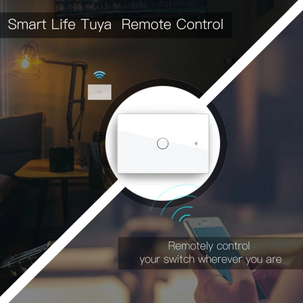 Interruttore Da Parete Touch 1 Tasto, WIFI 2.4G+BLE+RF 433MHz, Bluetooth BLE Mesh TUYA, Smart Life 10A, AC 90-250V, 50/60HZ, 120X72X38mm Per Scatola 503, IP20, Bianco, SH9551W