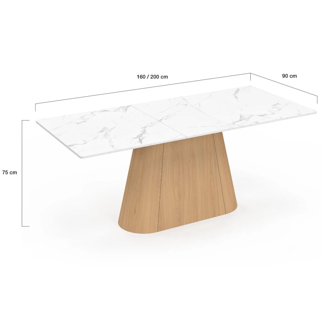 IDMarket - RHONDA tavolo da pranzo rettangolare allungabile 6-10 persone ALASKA piano in marmo bianco e finitura in faggio 160-200 cm