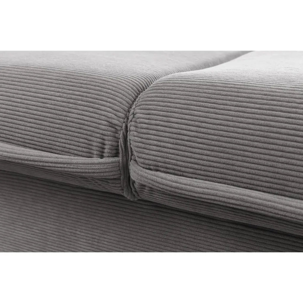 Divano dritto CALDERO grigio scuro convertibile con contenitore – Divano letto in velluto a coste con storage integrato