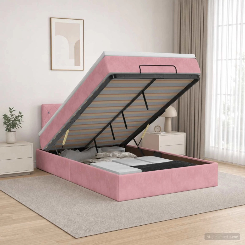 Letto Ottomano con Materasso e LED Rosa 120 x 200 cm Velluto 3457064