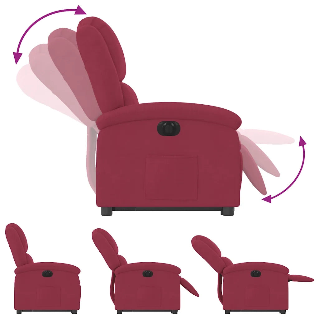 Poltrona Alzapersona Reclinabile Elettrica Rosso Vino Velluto