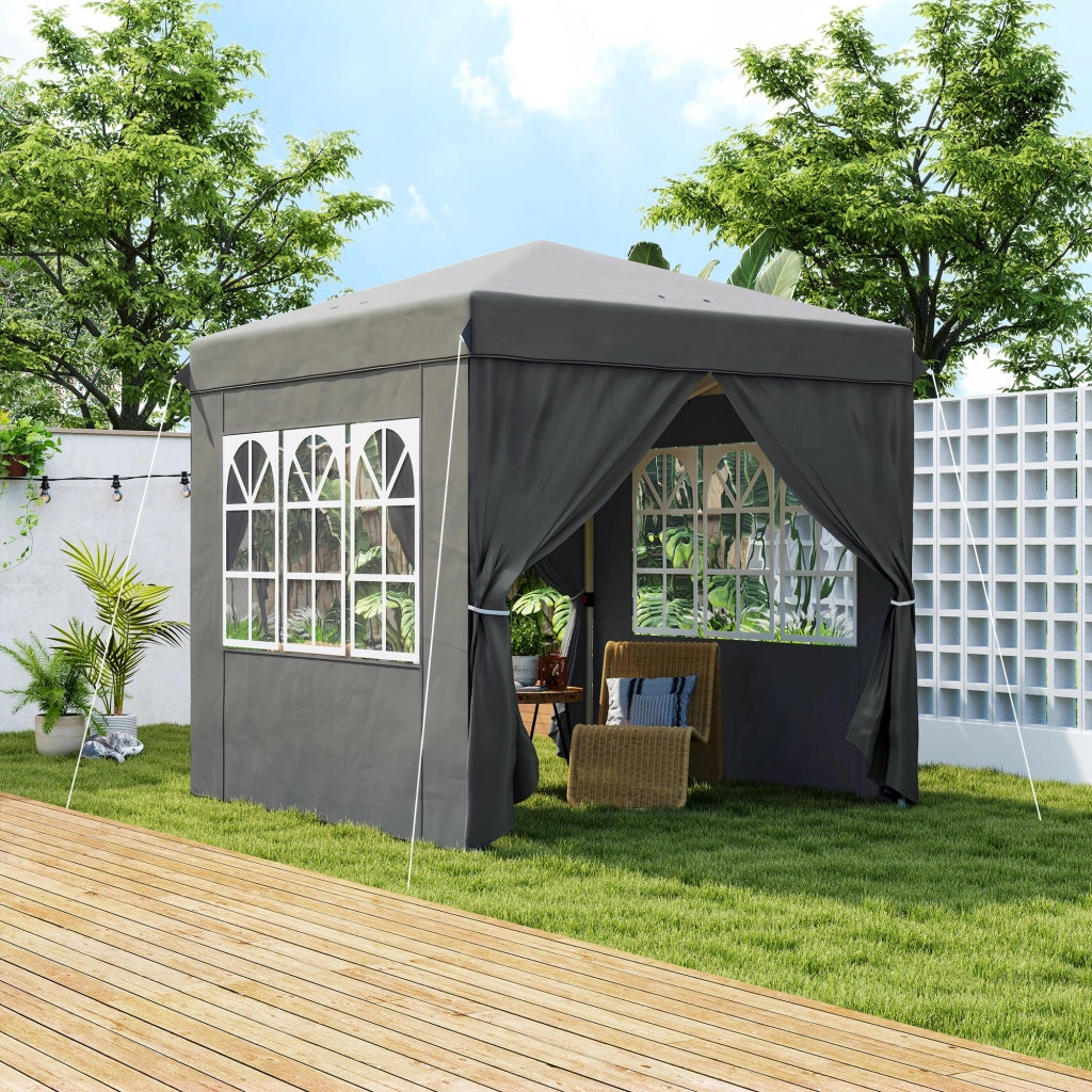 Gazebo da giardino pop-up in poliestere con pareti laterali e altezza regolabile grigio scuro