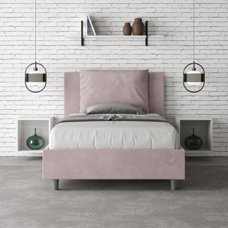 Letto imbottito Piazza e mezzo 110x200 cm Antea - Senza rete,Glicine,Microfibra