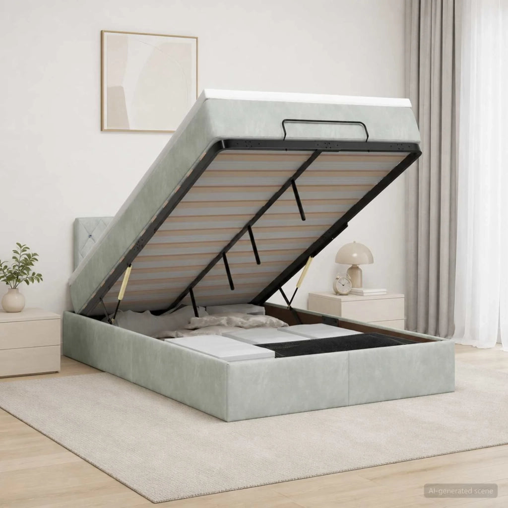 Letto ottomano con materasso Grigio Chiaro 120 x 190 cm Velluto 3457635