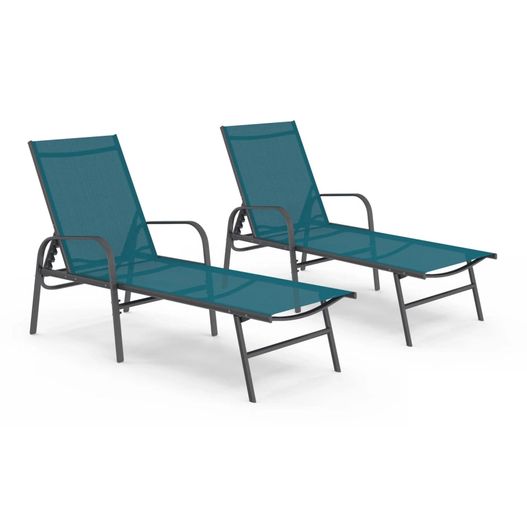 IDMarket - Set di 2 lettini da giardino reclinabili FIDJI in acciaio grigio antracite e tessuto blu anatra
