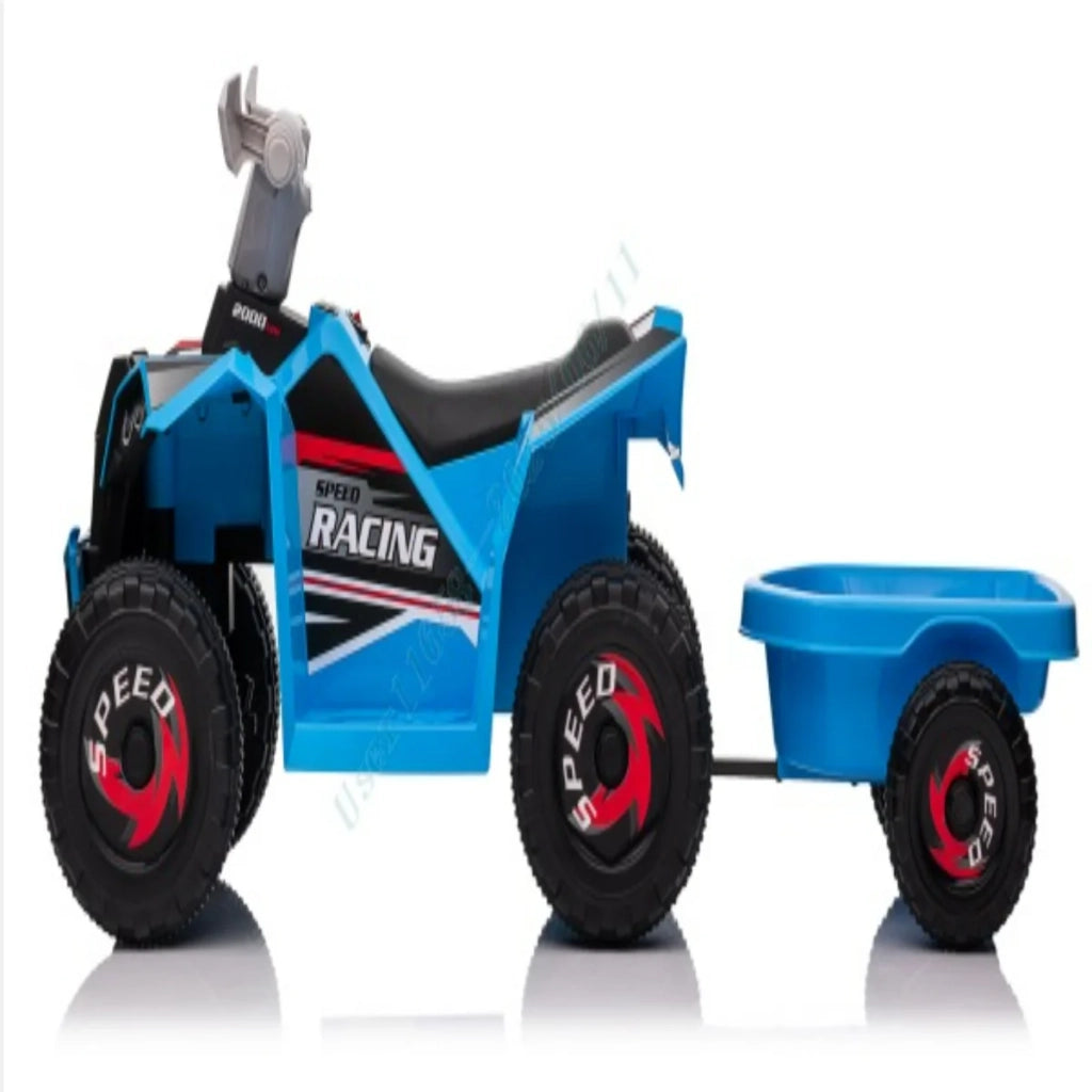 Quad elettrico per bambini 104 x 39 x 48 cm con rimorchio posteriore ruote multiterreno stile moderno blu PP 20_0018437