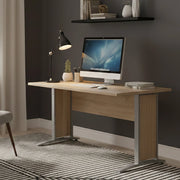 Scrivania Ascorbato, Scrittoio multiuso, Tavolo per ufficio porta PC, Piano di lavoro, 150x80 h75 cm, Grigio e Quercia