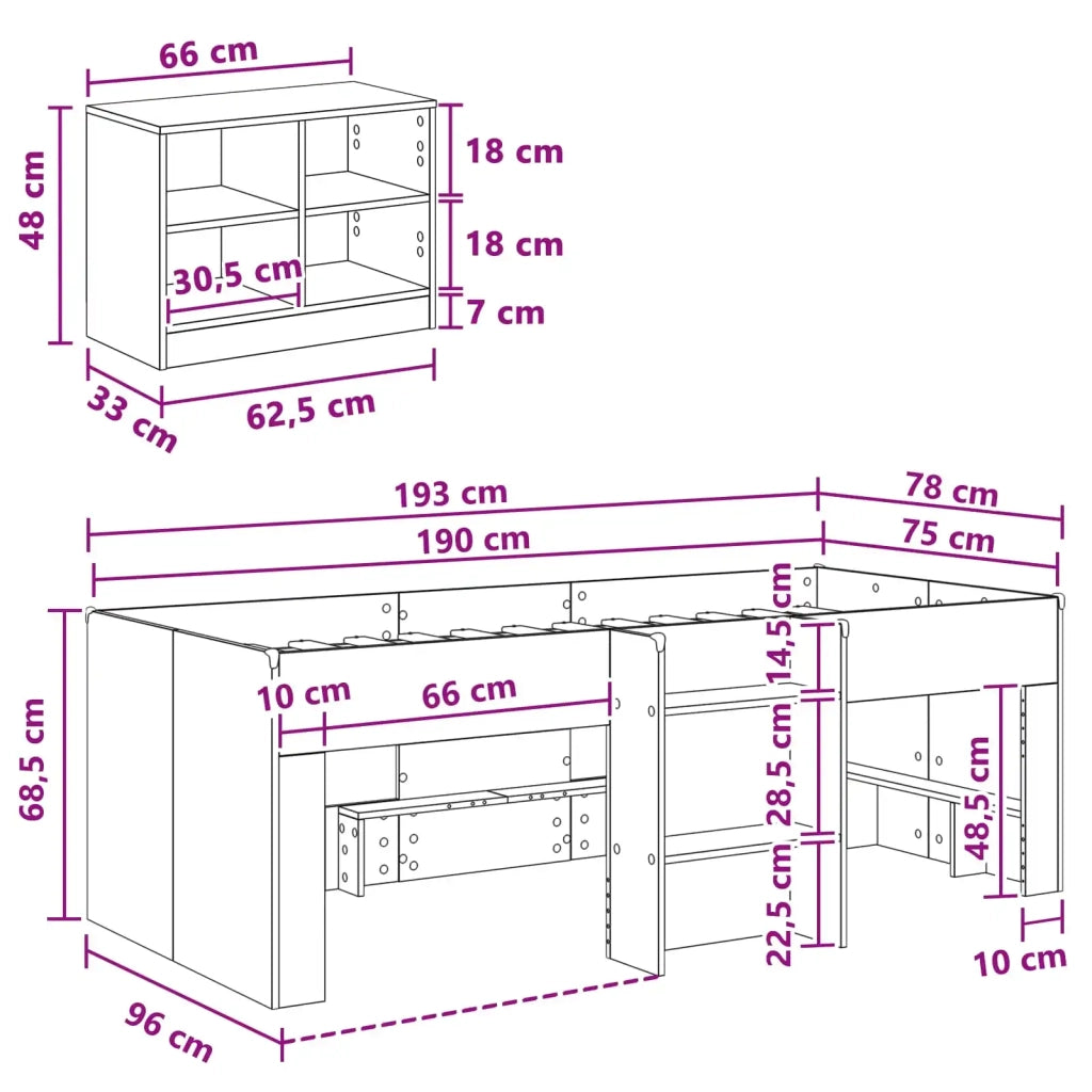 Struttura Letto Loft con Mobile 3 pcs Bianco Legno multistrato