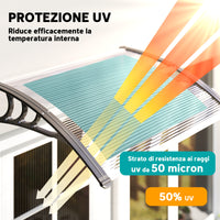 Pensilina da Esterni Impermeabile e Anti-UV 75x100x23 cm in PC PP e Alluminio Trasparente e Nero