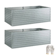 Set di 2 Aiuole Rialzate con Bordo Sicuro per Orto in Metallo Galvanizzato Argento